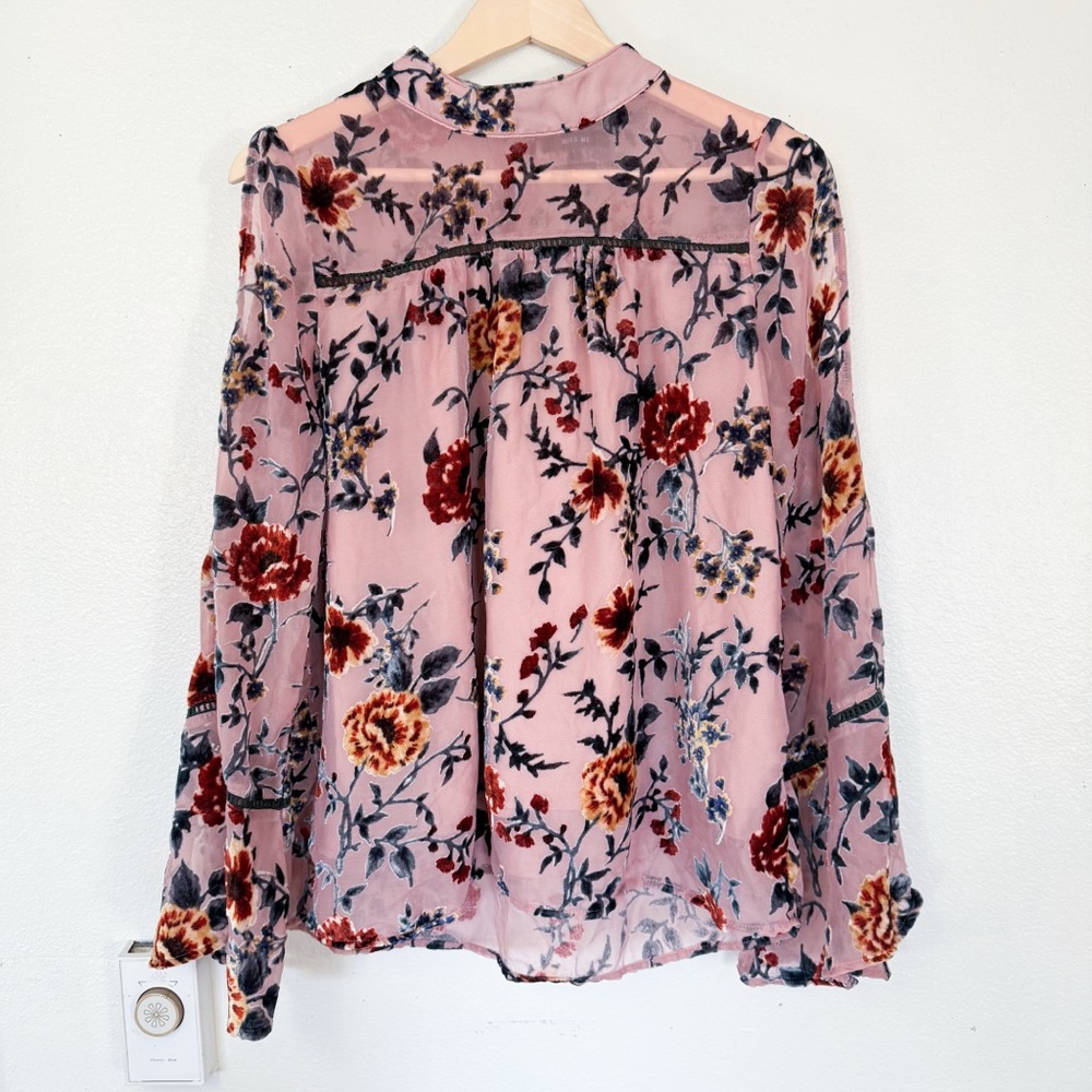 Miss Me Pink Floral Velvet Rodeo Work Blouse Size L